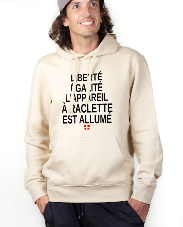 SWEAT HOMME : LIBERTÉ ÉGALITÉ L'APPAREIL À RACLETTE EST ALLUMÉ